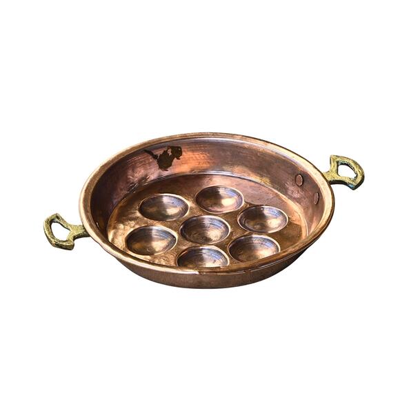 Solid Copper French Escargot Pan Egg Poacher Decorative Brass Handle Mid Century - Picture 4 of 13